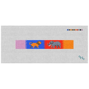 Lion Elephant Safari Needlepoint Key Fob Kit Stitched Preview