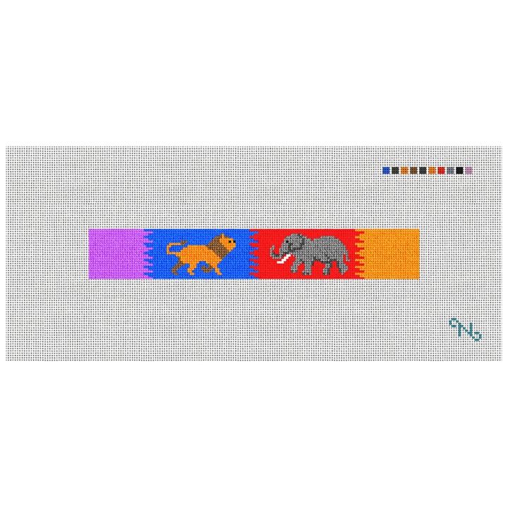 Lion Elephant Safari Needlepoint Key Fob Kit Stitched Preview