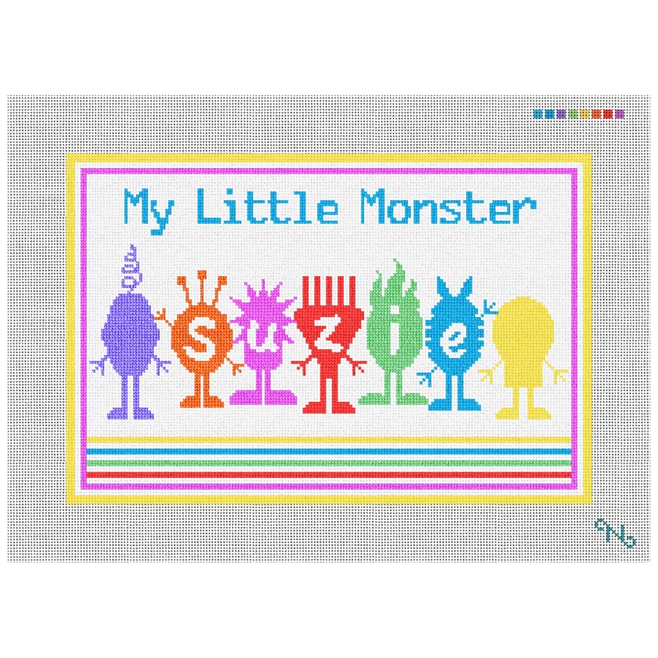 Little Monsters Kids Needlepoint Pillow Kit Stitched Preview