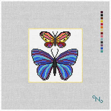 Lively Butterflies Needlepoint Coaster Kit Stitched Preview