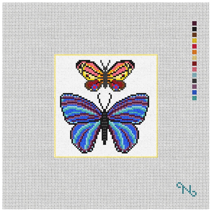 Lively Butterflies Needlepoint Coaster Kit Stitched Preview