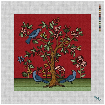 Living Tree Bordeaux Needlepoint Pillow Kit Stitched Preview