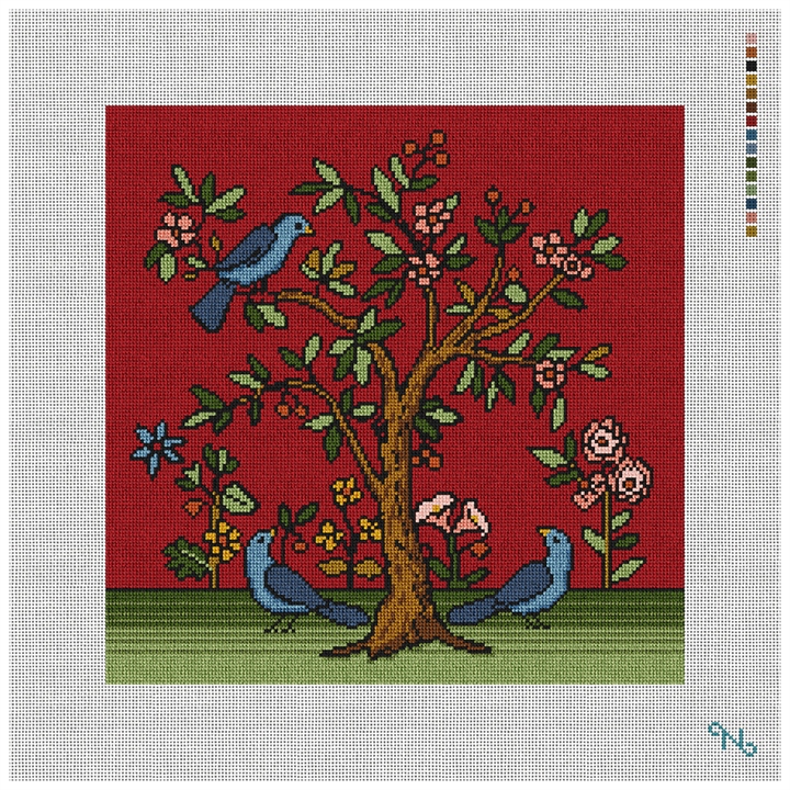 Living Tree Bordeaux Needlepoint Pillow Kit Stitched Preview