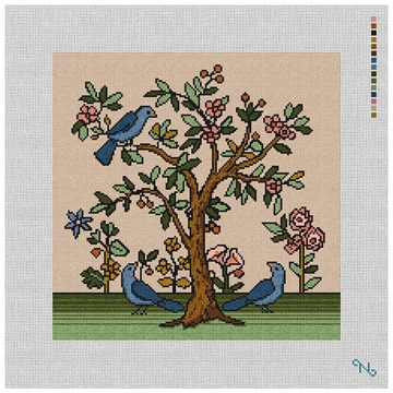 Living Tree Needlepoint Pillow Kit Stitched Preview