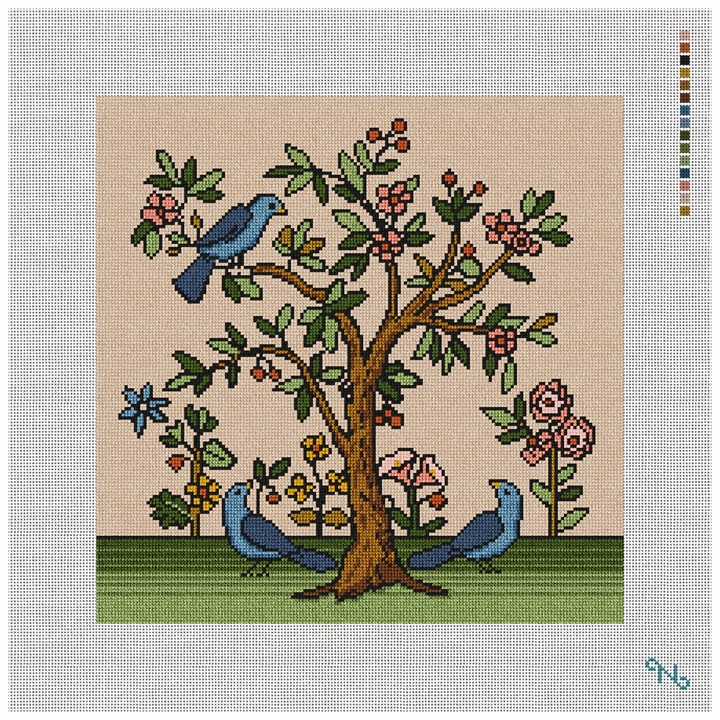 Living Tree Needlepoint Pillow Kit Stitched Preview