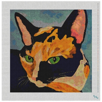 Loretta the Cat Needlepoint Kit Stitched Preview