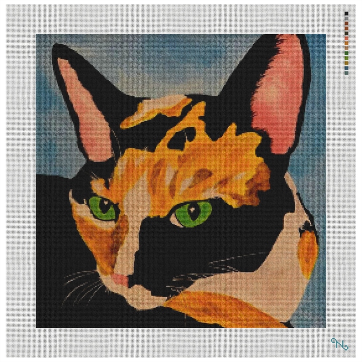 Loretta the Cat Needlepoint Kit Stitched Preview
