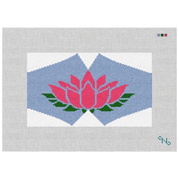 Lotus Blossom Face Mask Needlepoint Kit Stitched Preview