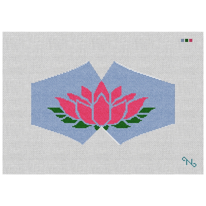 Lotus Blossom Face Mask Needlepoint Kit Stitched Preview