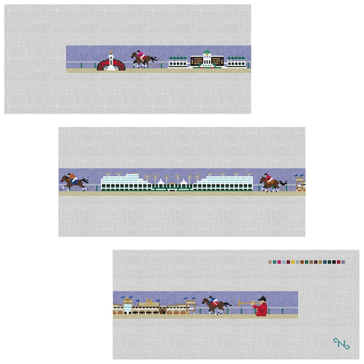 Louisville KY Horse Racing Needlepoint Belt Kit Stitched Preview