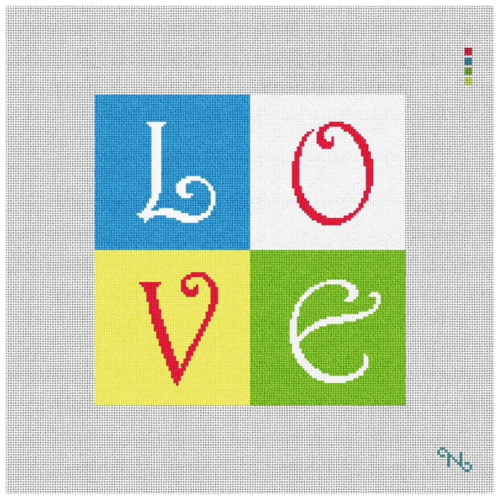 LOVE Needlepoint Ring Bearer Pillow Kit Stitched Preview