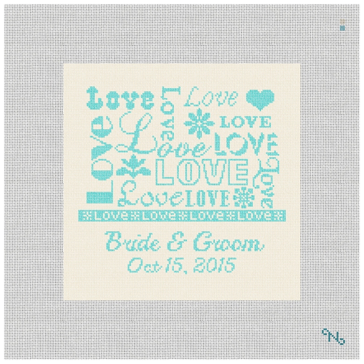 Love Ring Bearer Pillow Needlepoint Kit Stitched Preview