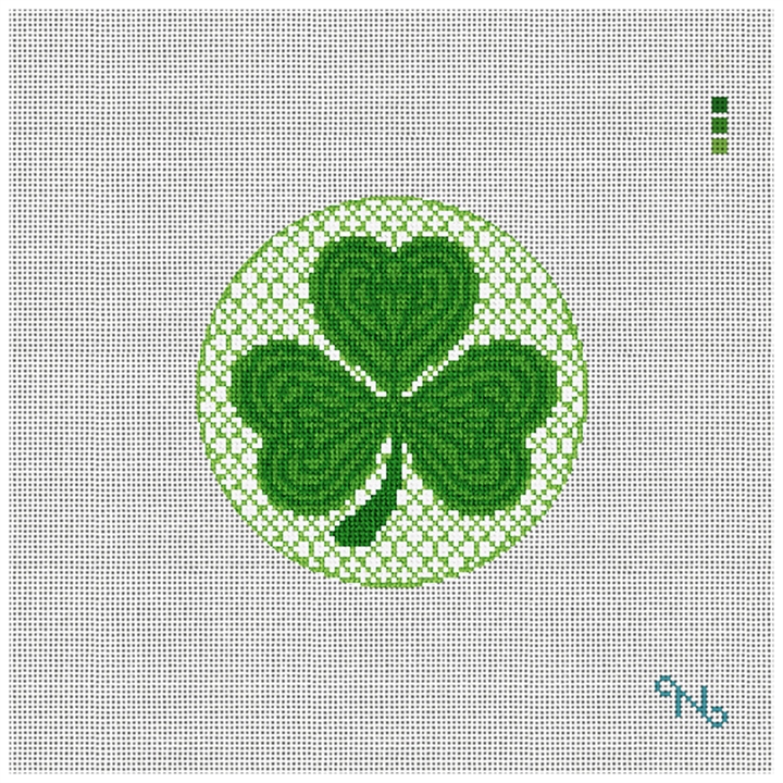 Lucky Shamrock Needlepoint Ornament Kit Stitched Preview