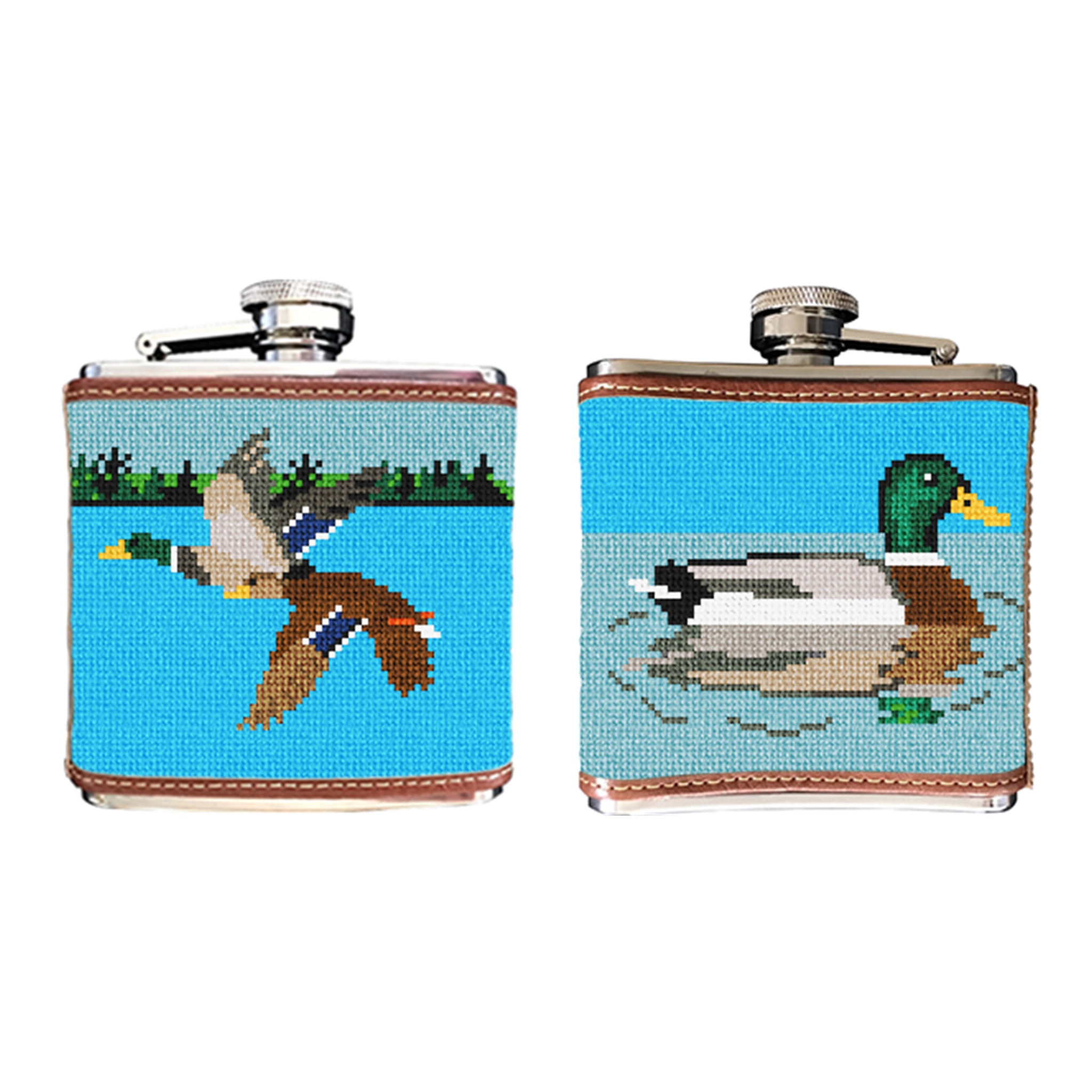 Mallard Landscape Needlepoint Flask