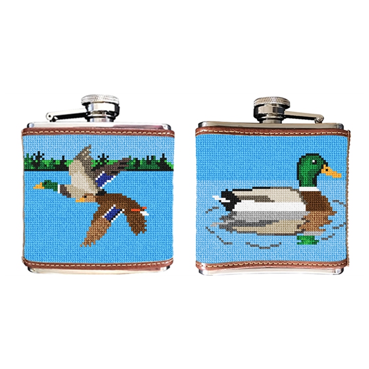 Mallard Landscape Needlepoint Flask 