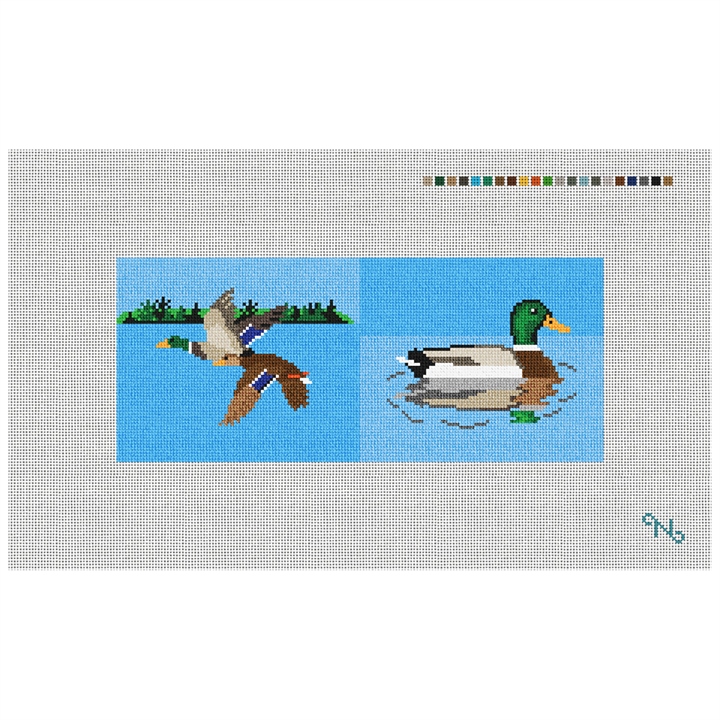 Mallard Landscape Needlepoint Flask Kit Stitched Preview