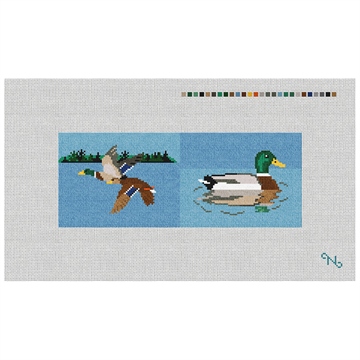 Mallard Landscape Needlepoint Wallet Kit Stitched Preview