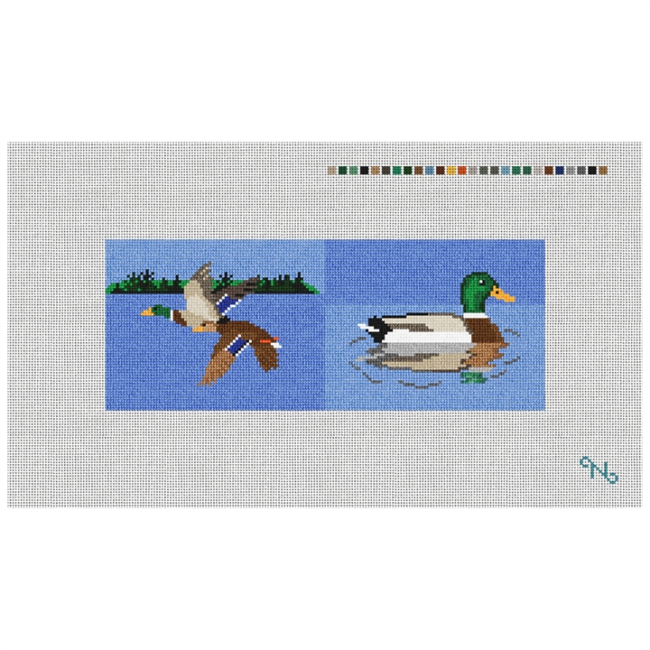 Mallard Landscape Needlepoint Wallet Kit Stitched Preview