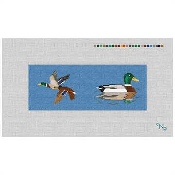 Mallard Needlepoint Wallet Kit Stitched Preview