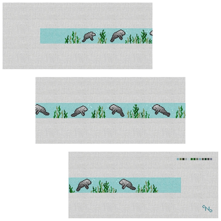 Manatee Needlepoint Belt Kit Stitched Preview