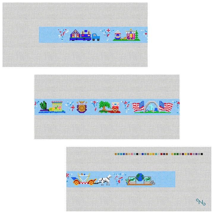Mardi Gras Parade Needlepoint Belt Kit Stitched Preview