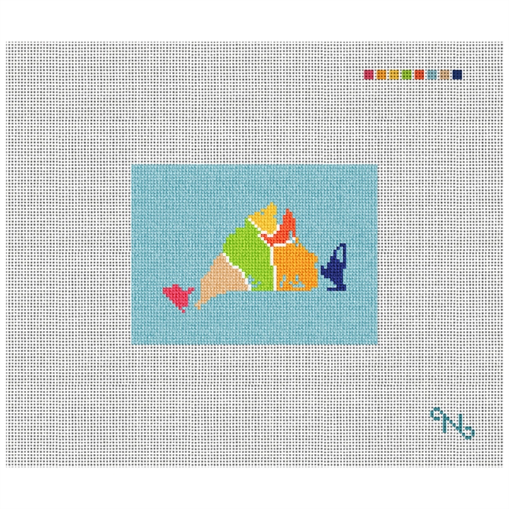 Martha's Map Needlepoint Card Wallet Kit Stitched Preview
