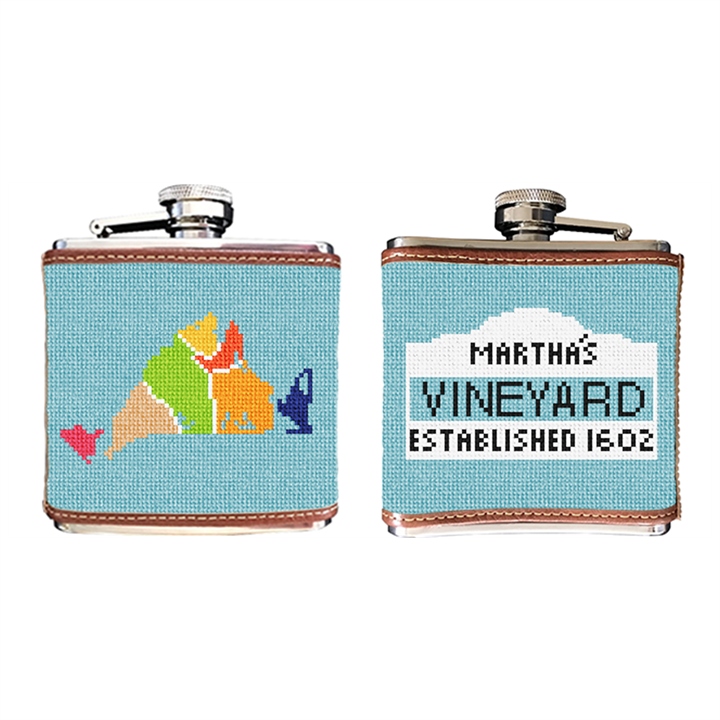 Martha's Vineyard Map Needlepoint Flask