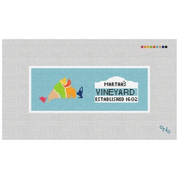 Martha's Vineyard Map Needlepoint Wallet Kit Stitched Preview