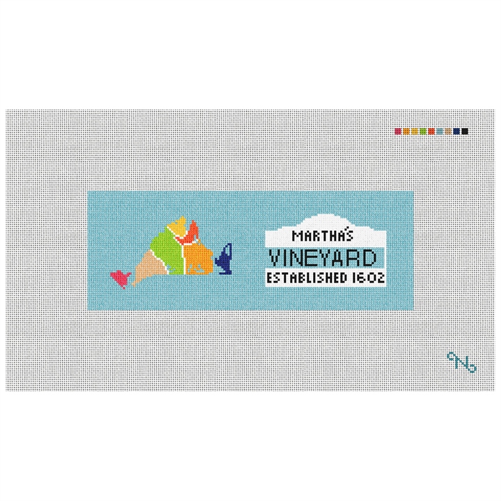 Martha's Vineyard Map Needlepoint Wallet Kit Stitched Preview