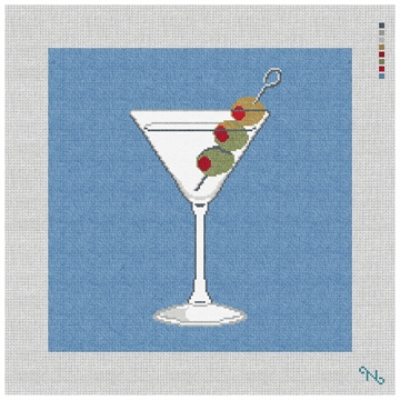 Marvelous Martini Needlepoint Pillow Kit Stitched Preview