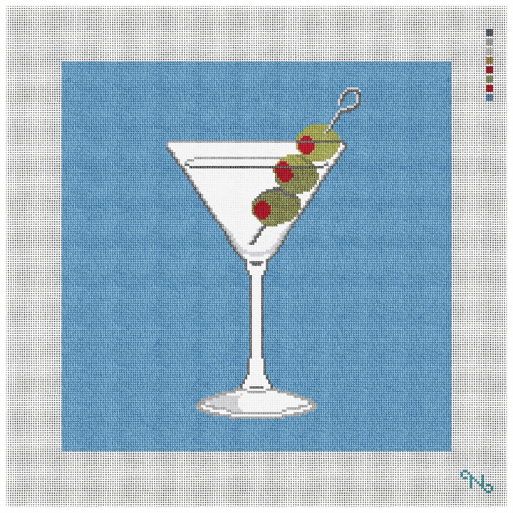 Marvelous Martini Needlepoint Pillow Kit Stitched Preview