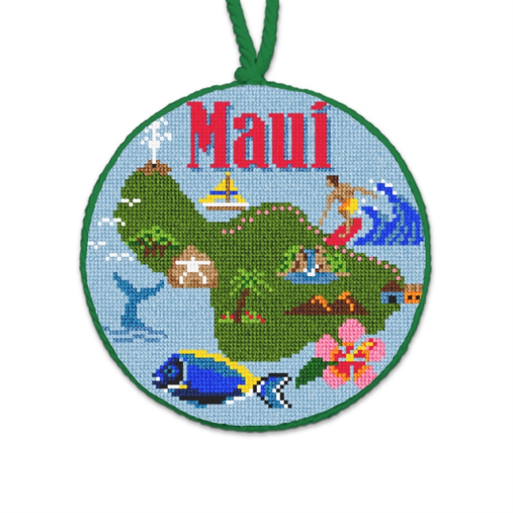 Maui Map Needlepoint Ornament 
