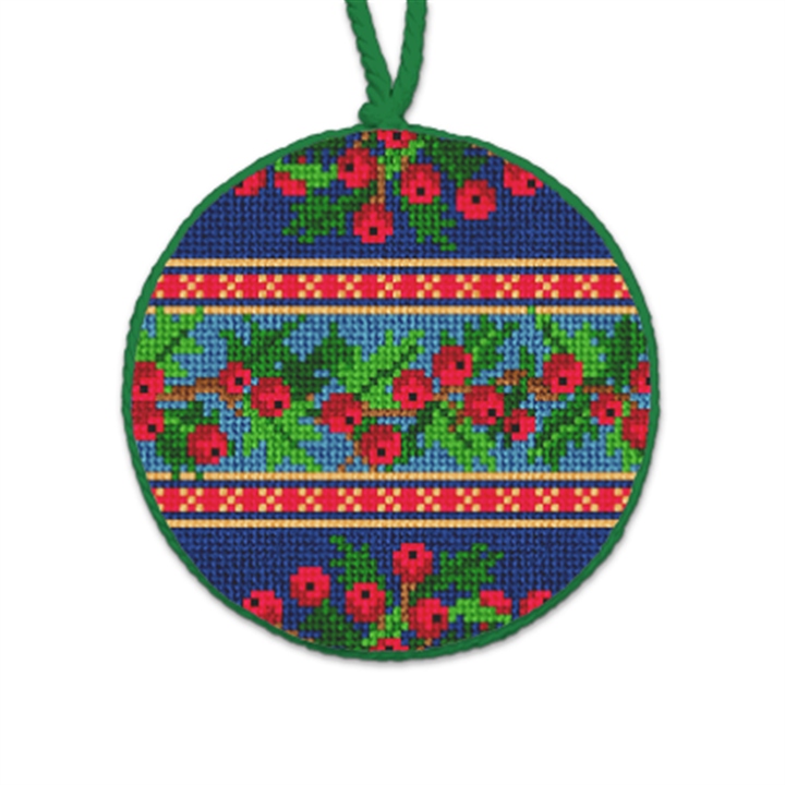 Merry Holly Days Needlepoint Ornament