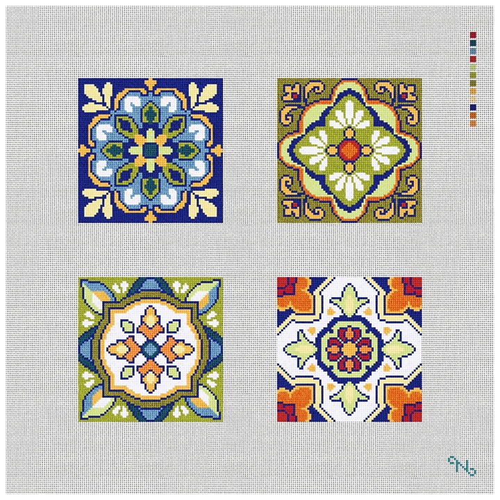 Mexican Tiles Needlepoint Coaster Set Kit Stitched Preview