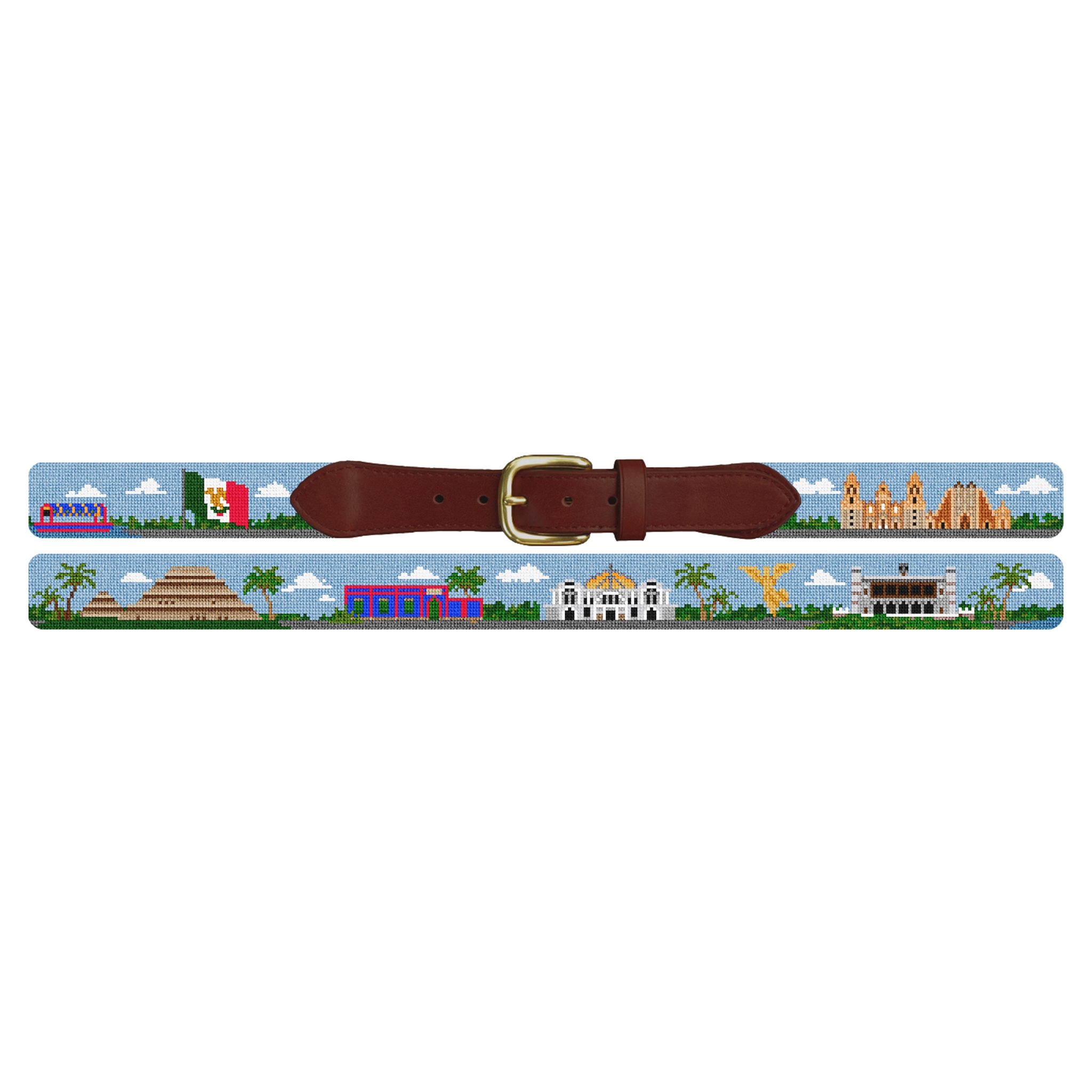 Mexico City Landscape Needlepoint Belt
