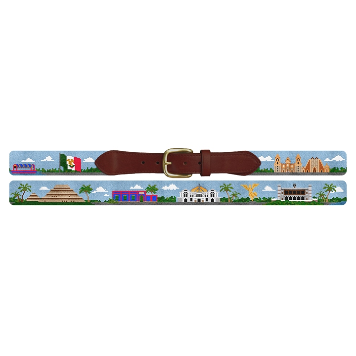 Mexico City Landscape Needlepoint Belt