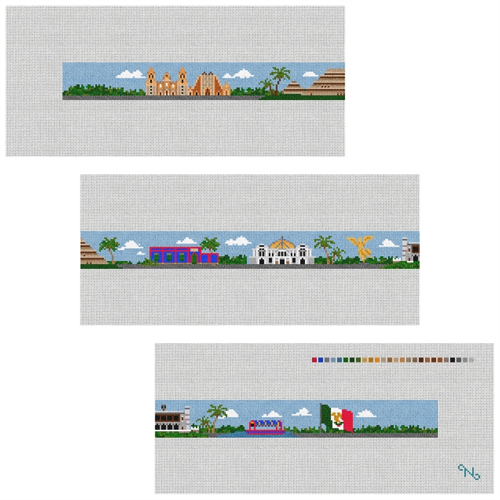 Mexico City Landscape Needlepoint Belt Kit Stitched Preview