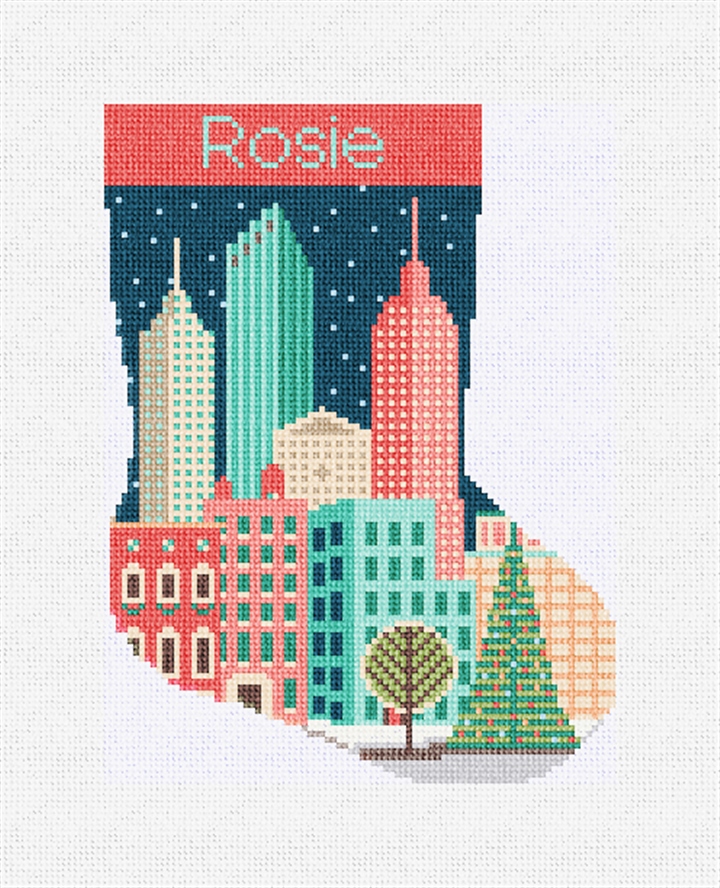 Mid-Century City Needlepoint Mini Stocking Kit
