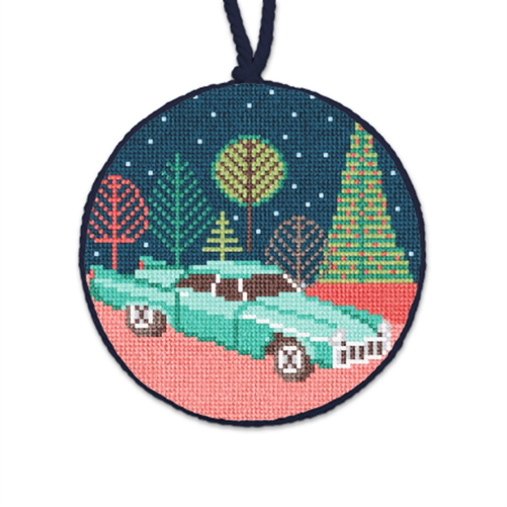Mid-Century Ride Needlepoint Ornament