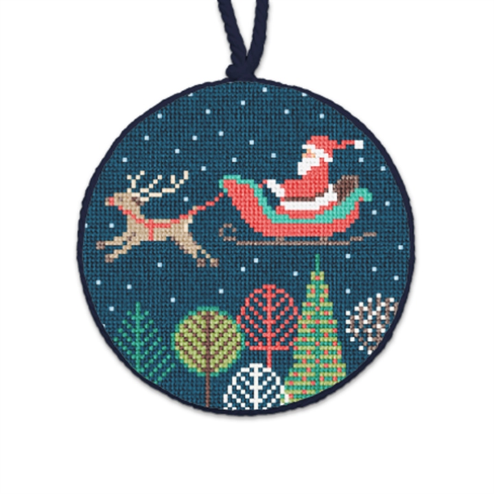 Mid-Century Santa Needlepoint Ornament 