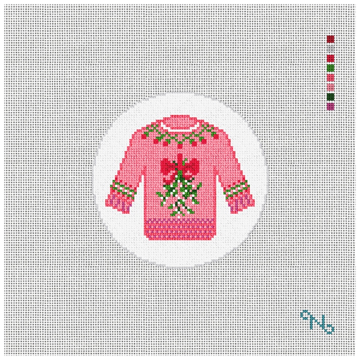 Mistletoe Ugly Sweater Needlepoint Ornament Kit Stitched Preview