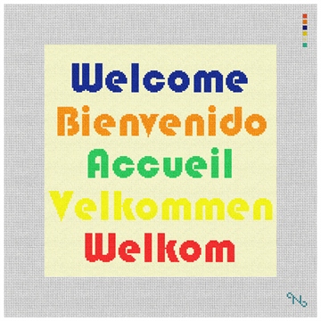 Mod Welcome Pillow Needlepoint Kit Stitched Preview