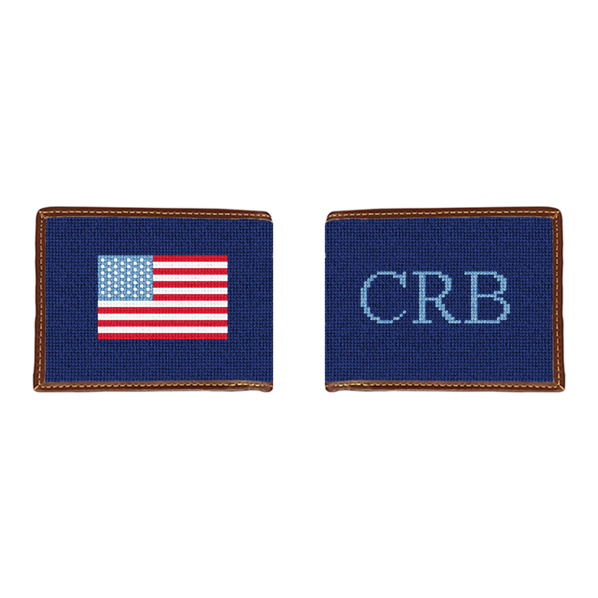 Monogram and US Flag Needlepoint Wallet