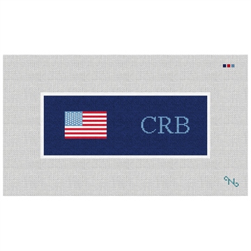 Monogram and US Flag Needlepoint Wallet Kit Stitched Preview