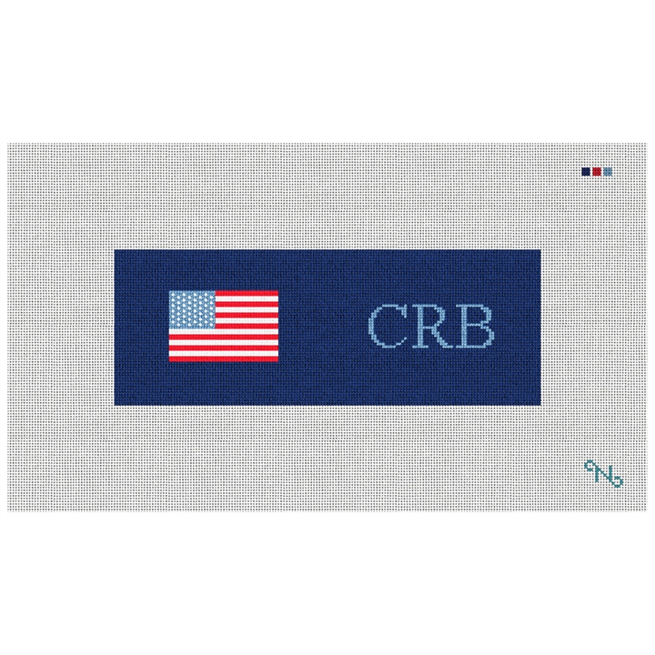 Monogram and US Flag Needlepoint Wallet Kit Stitched Preview