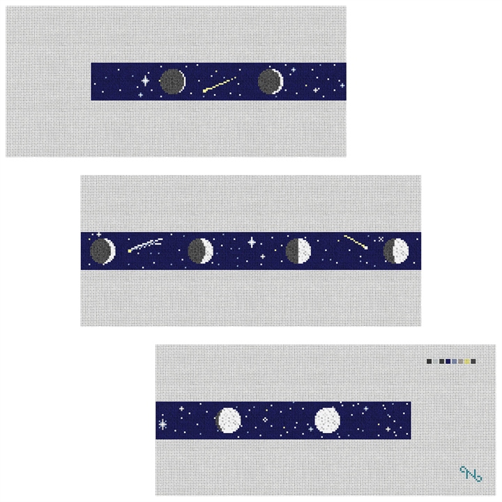 Moon Phases Needlepoint Belt Kit Stitched Preview