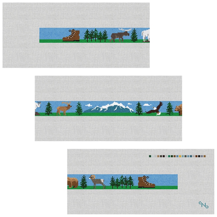 Mountain Hiking Needlepoint Belt Kit Stitched Preview