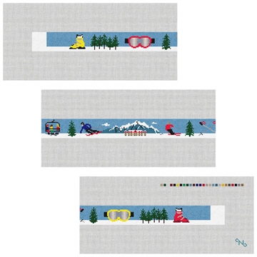 Mountain Skiing Needlepoint Belt Kit Stitched Preview