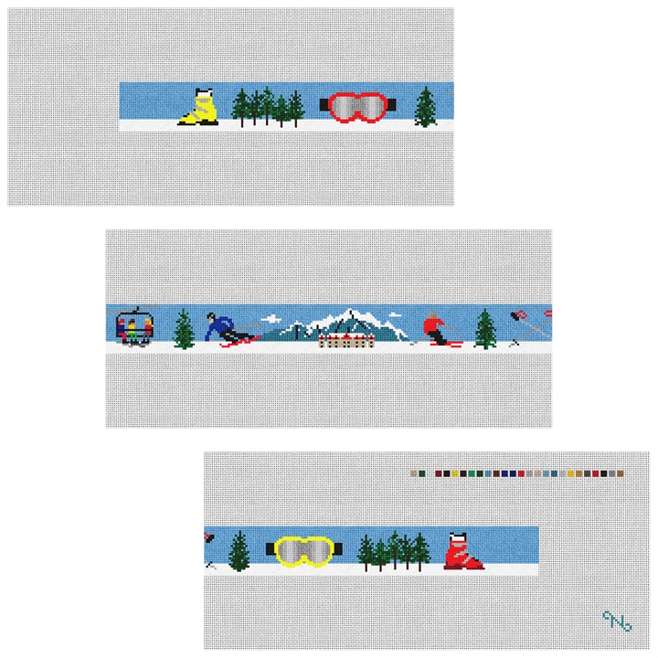 Mountain Skiing Needlepoint Belt Kit Stitched Preview