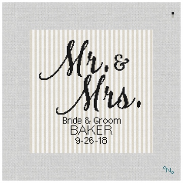 Mr. and Mrs. Needlepoint Wedding Pillow Kit Stitched Preview